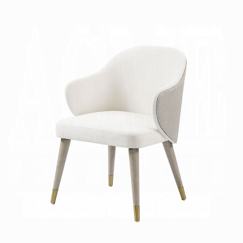 Arity Side Dining Chair Set of 2, Modern Light Gray Fabric, Gold Metal - Benzara