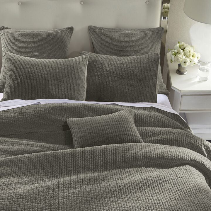Stonewashed Gray Cotton Velvet King Quilt Set