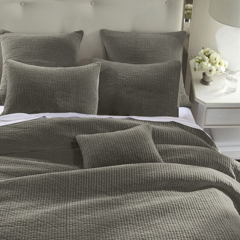 Stonewashed Gray Cotton Velvet King Quilt Set image number 1