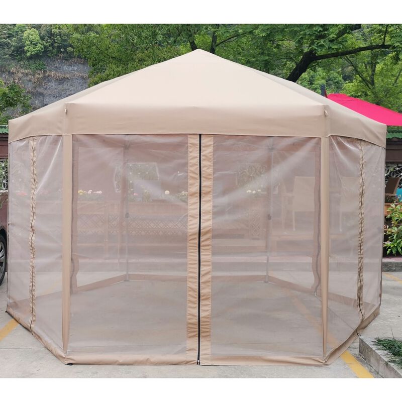 13 Ft. W x 13 Ft. D x 9.2ft Pop-Up Gazebo Tent Outdoor Canopy Hexagonal Canopies Gazebos & Pergolas 6 Sided for Patio Garden Backyard Sun Shelter BBQ Garden Events with Strong Steel Frame Storage Bag