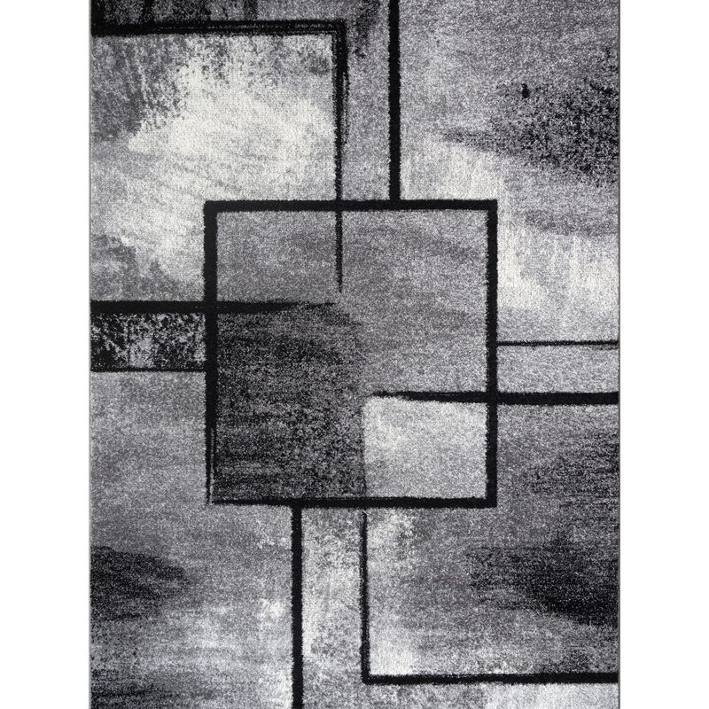 Area Rug in Black and White with Modern Paint Effect and Geometric Pattern