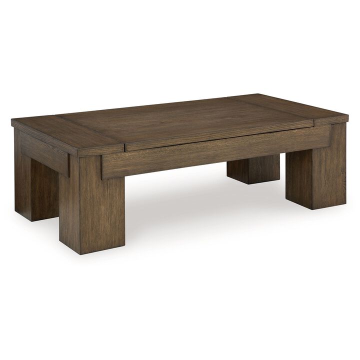 Wain Lift Top Cocktail Coffee Table, 54 Inch Rustic Brown Solid Wood