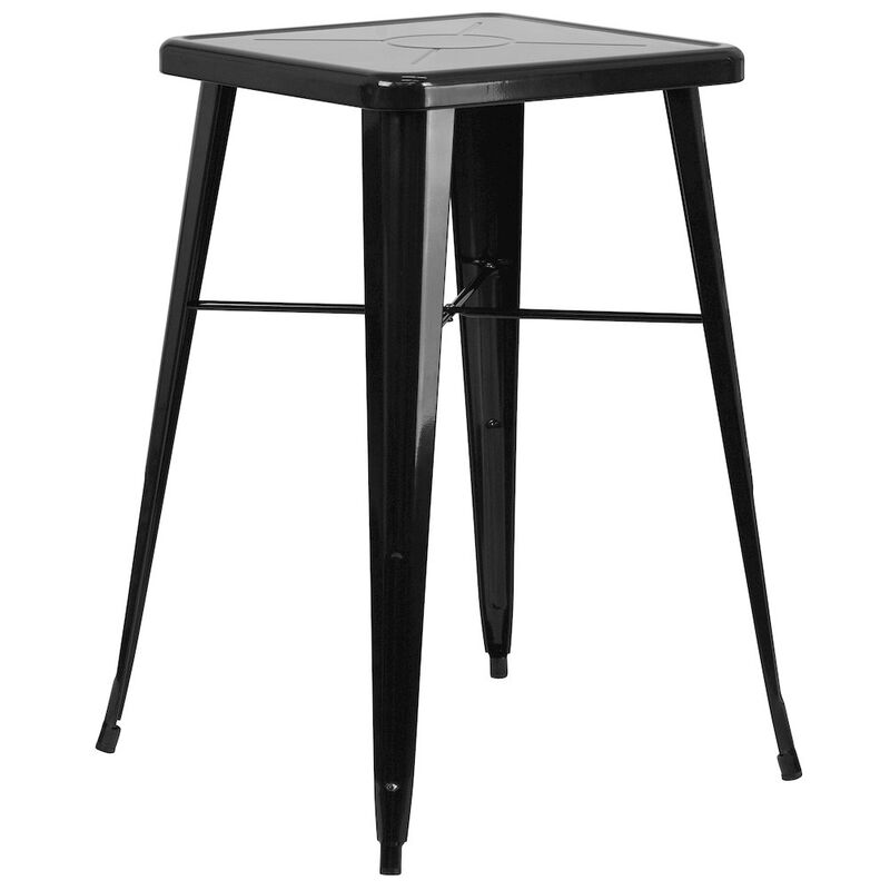Flash Furniture 23.75" Black Metal Indoor-Outdoor Bar Table Set with 2 Seat Backless Stools image number 1