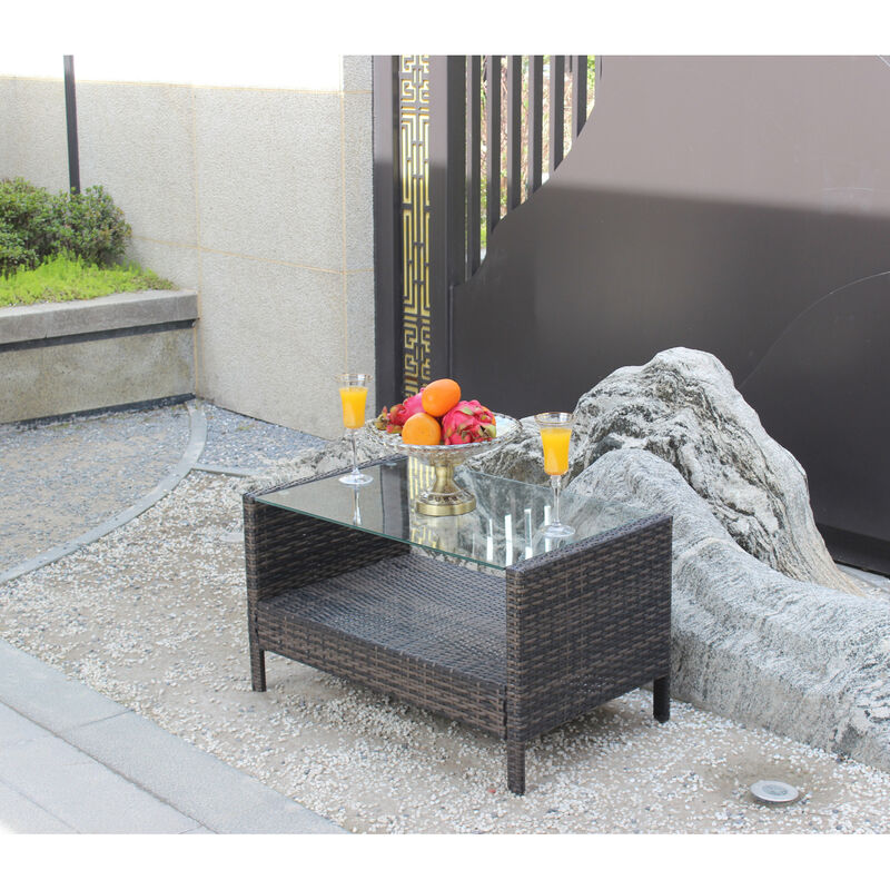Streamdale Outdoor Patio Furniture Coffee Table With Clear Tempered Glass image number 8