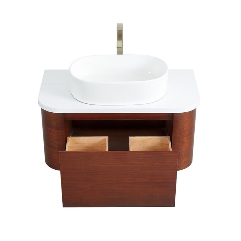 36 inch Cherry Brown Wall Mount Vessel Sink Style Velo Bathroom Sink Vanity image number 2