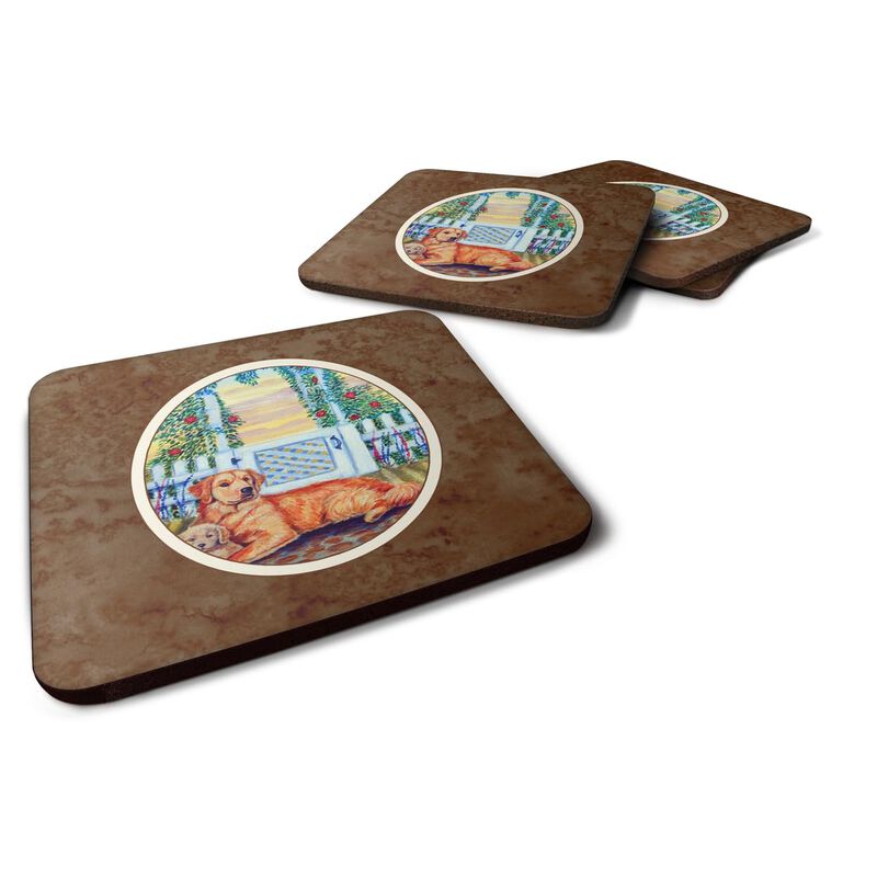 Caroline's Treasures 7148FC Golden Retriever And Puppy At The Fence Foam Coasters (Set of 4), 3.5, Multicolor image number 0