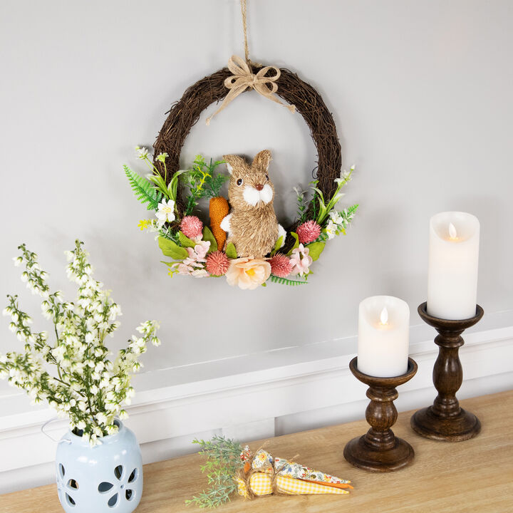 Floral Grapevine Spring Easter Wreath with Rabbit - 12"