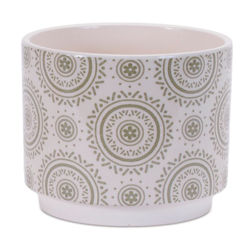 Set of 3 Stone Planters with Floral Pattern for Garden or Home Decor