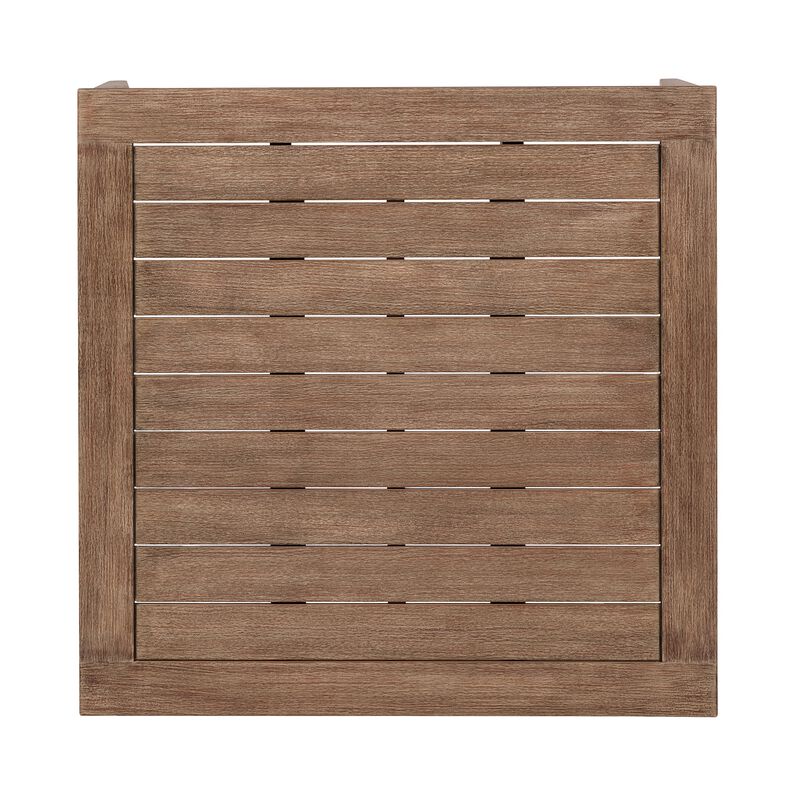 Kimi 36 Inch Outdoor Coffee Table, Brown Eucalyptus Wood, Woven Rope Apron - Benzara