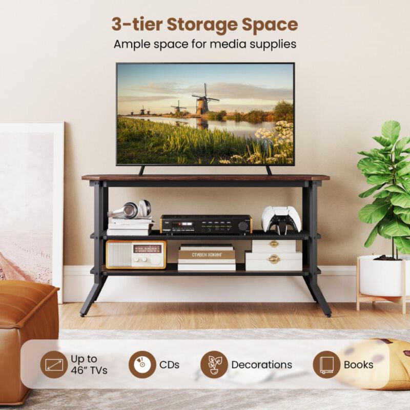 Hivvago 3-tier Console Table TV Stand with Mesh Storage Shelf