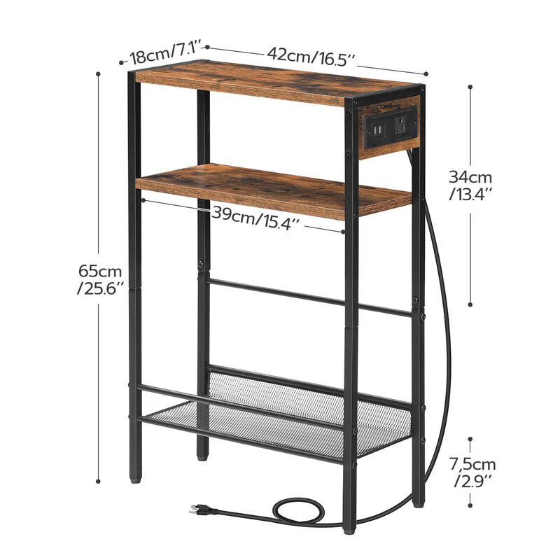 Compact Side Table with Charging Station for Living Room or Bedroom- Brown image number 2