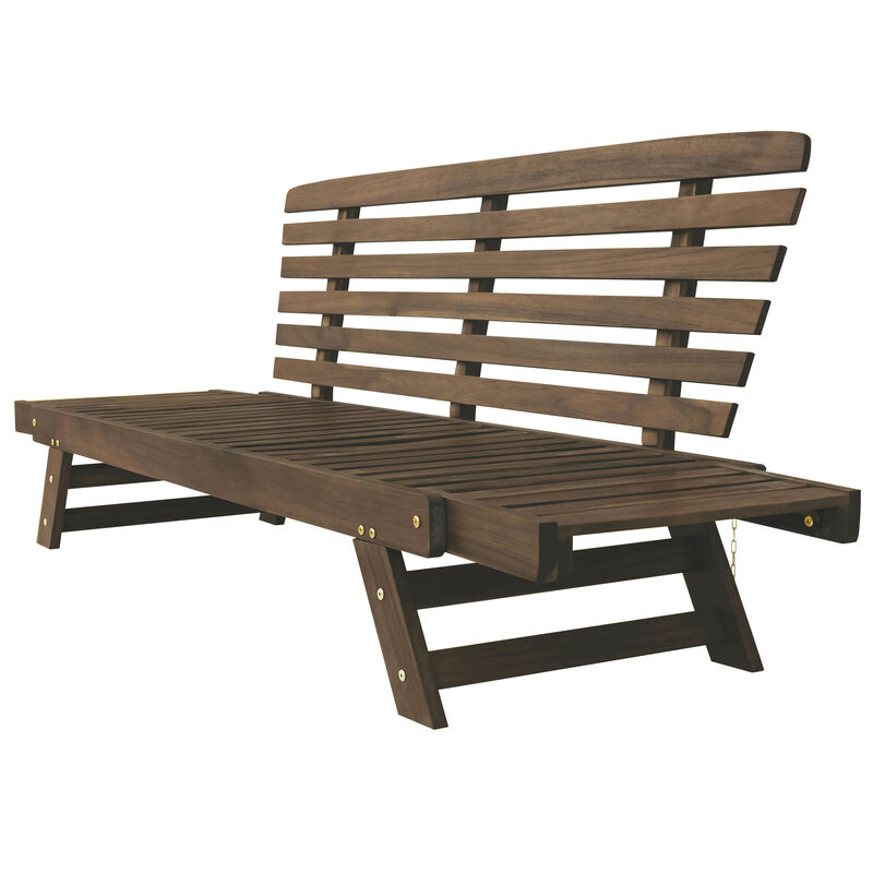 Adjustable Patio Daybed with Convertible Chaise Lounge Acacia Wood for Small Spaces