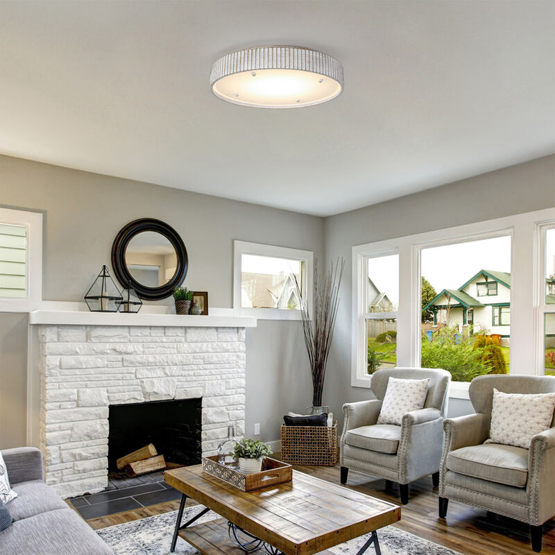 17.5" Modern White Drum Dimmable Flush Mount Ceiling Light with Resin Shade