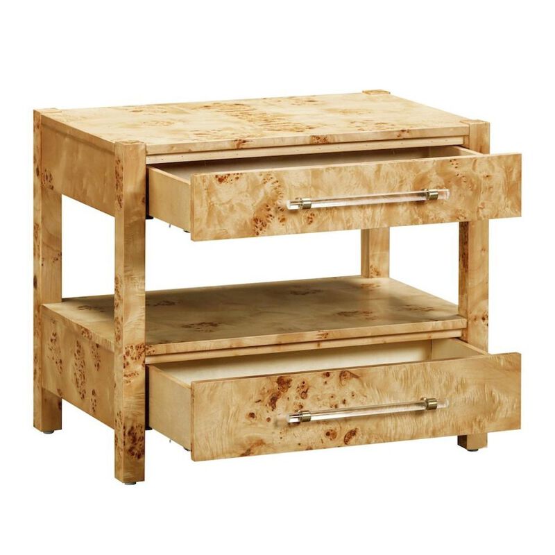 Starlight Canyon Home Handmade Acacia Wood Night Stand With  2 Drawers In Light Brown Burl Finish