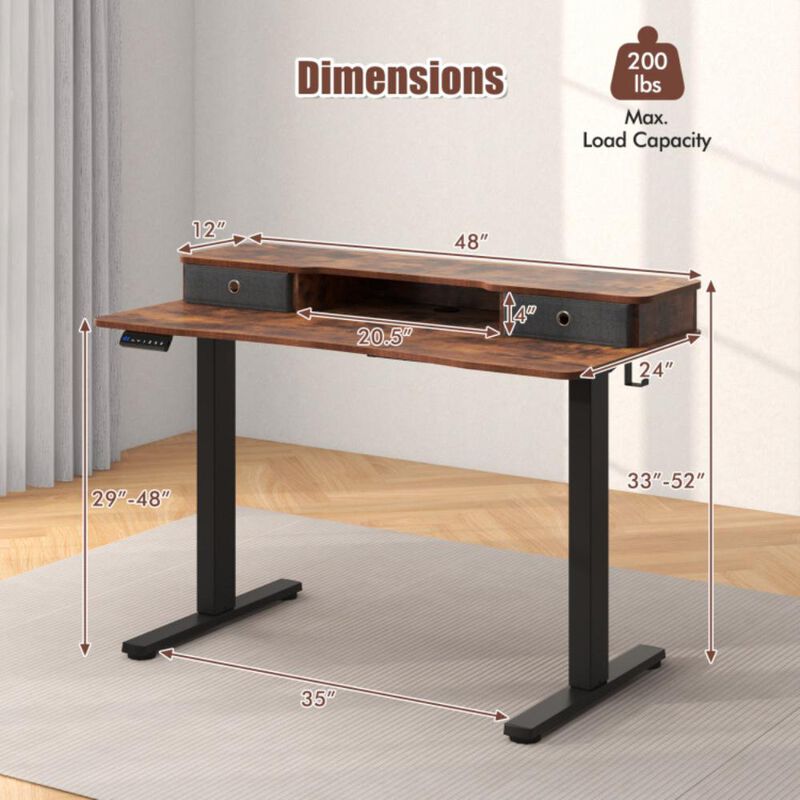 Hivvago 48 Inch x 24 Inch Height Adjustable Electric Standing Desk with 2 Drawers