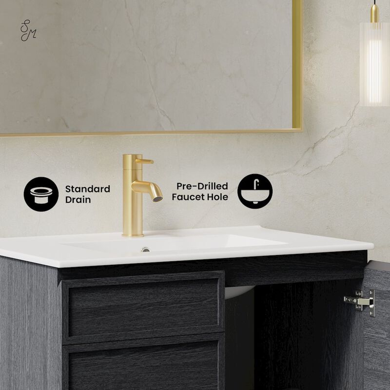 St. Tropez 30" Wall-Mounted Bathroom Vanity in Black Oak with Sink Top image number 8