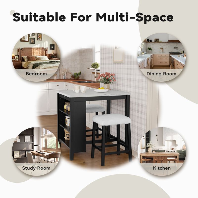 3-Piece Bar Table and Chairs Set Lvory Tall Dining Table with USB and Upholstered Bar Stool for Living Room Kitchen image number 6