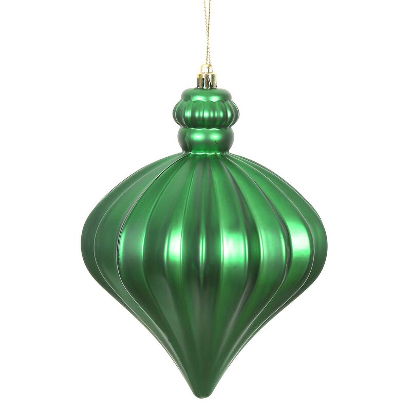 Vickerman 6" Green Matte Onion Drop Christmas Ornament, Set of 4 image number 0
