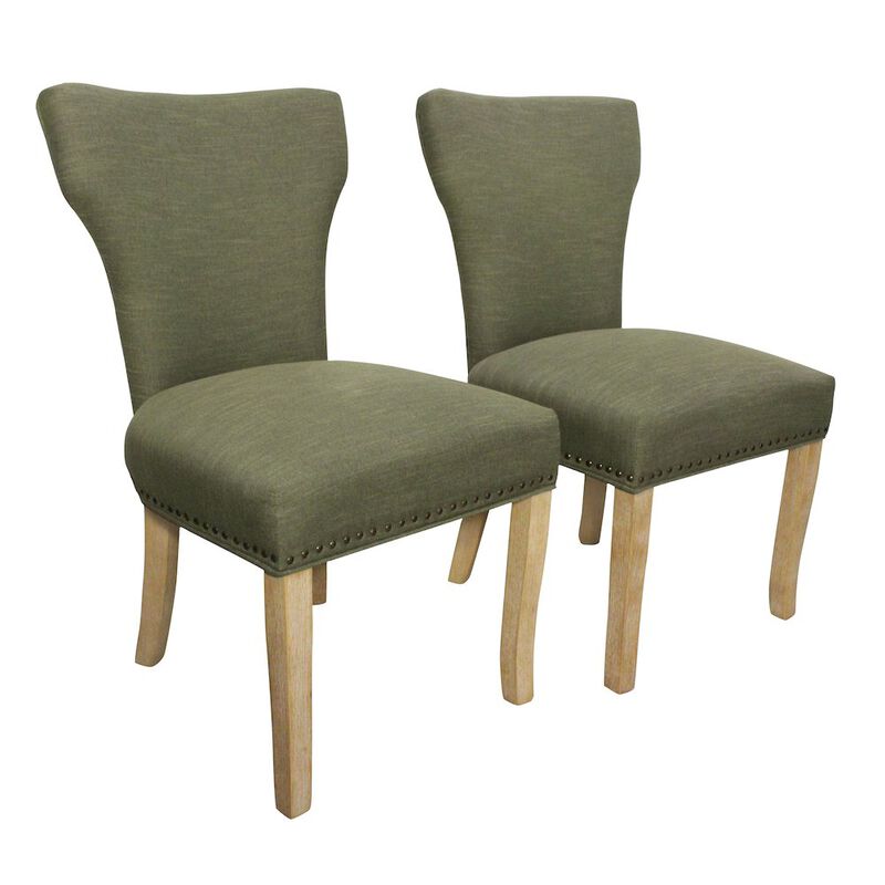 Transitional Jill Side Chair In Green Weave Fabric in Natural 2-Piece Set