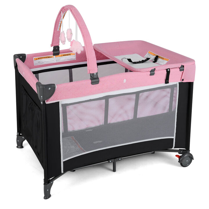 Portable 3-in-1 Baby Playpen Crib with Diaper Changing Table