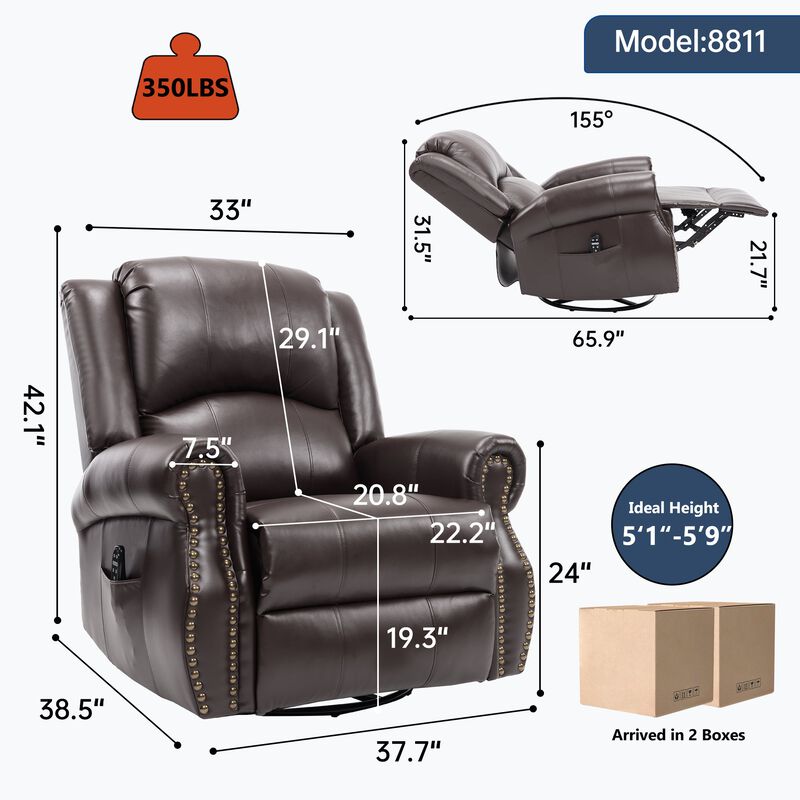 Faux Leather Recliner Chair Rocker Swivel Chair Manual Recliner with Heat & Massage image number 2
