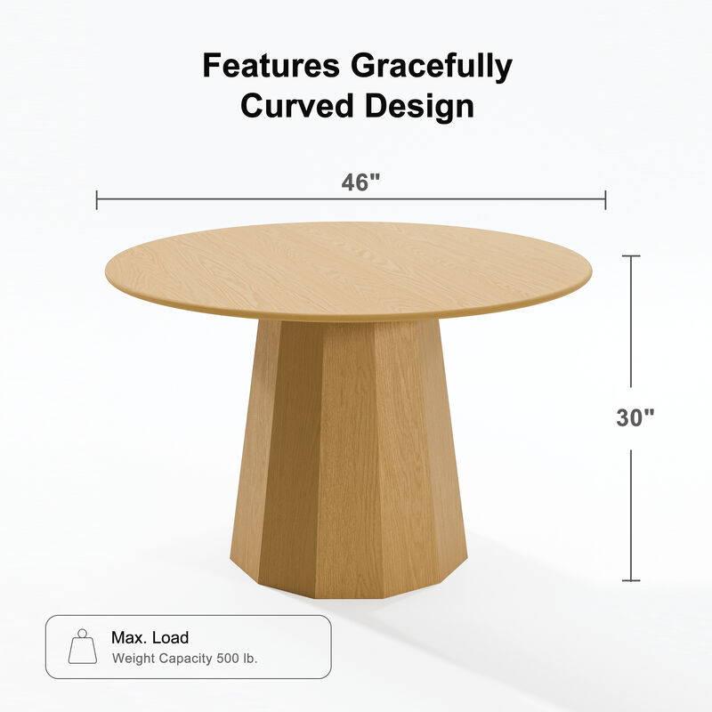 46 Inch Round Edge Natural Wood Dining Table Seats 4-6 People, Suitable for Living Room and Dining Room