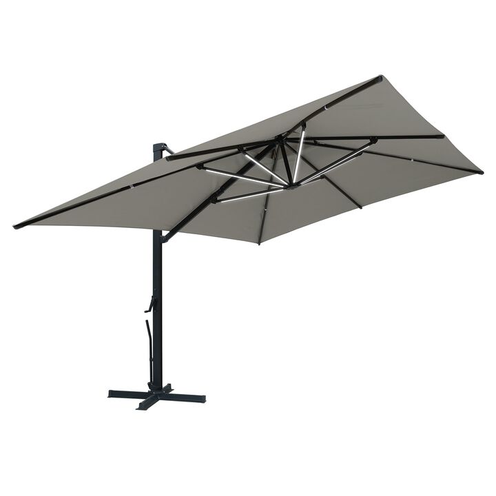 MONDAWE 13ft Patio Double Top Bright Umbrella 360 Rotation Umbrella With Removable LED, Beige