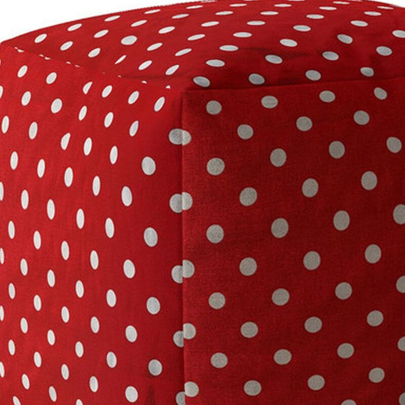 Homezia 17" Red Cotton Polka Dots Pouf Ottoman