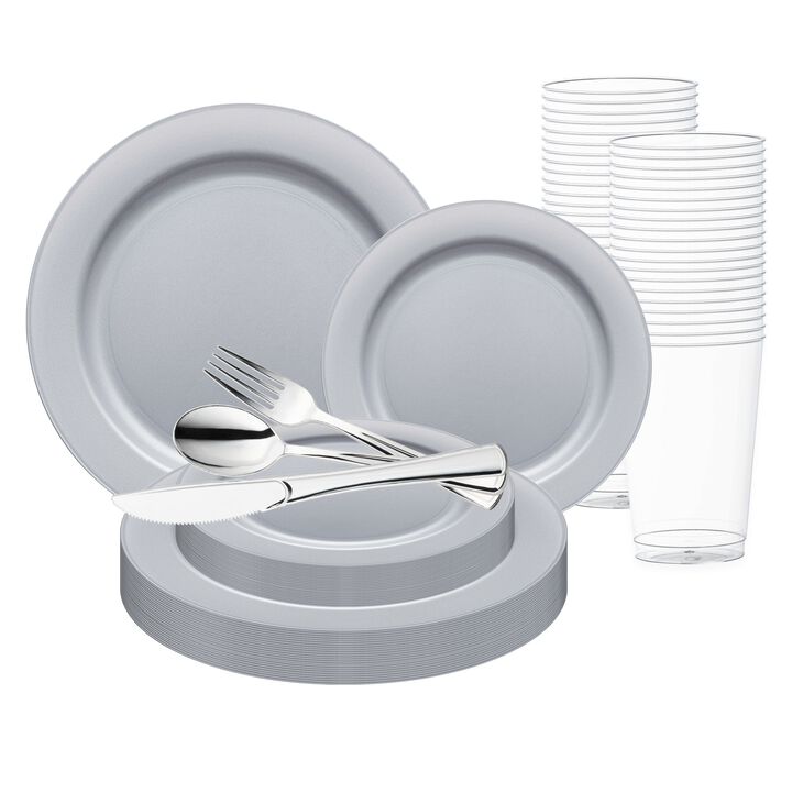 Matte Steel Gray Round Plastic Wedding Value Set (30 Sets)