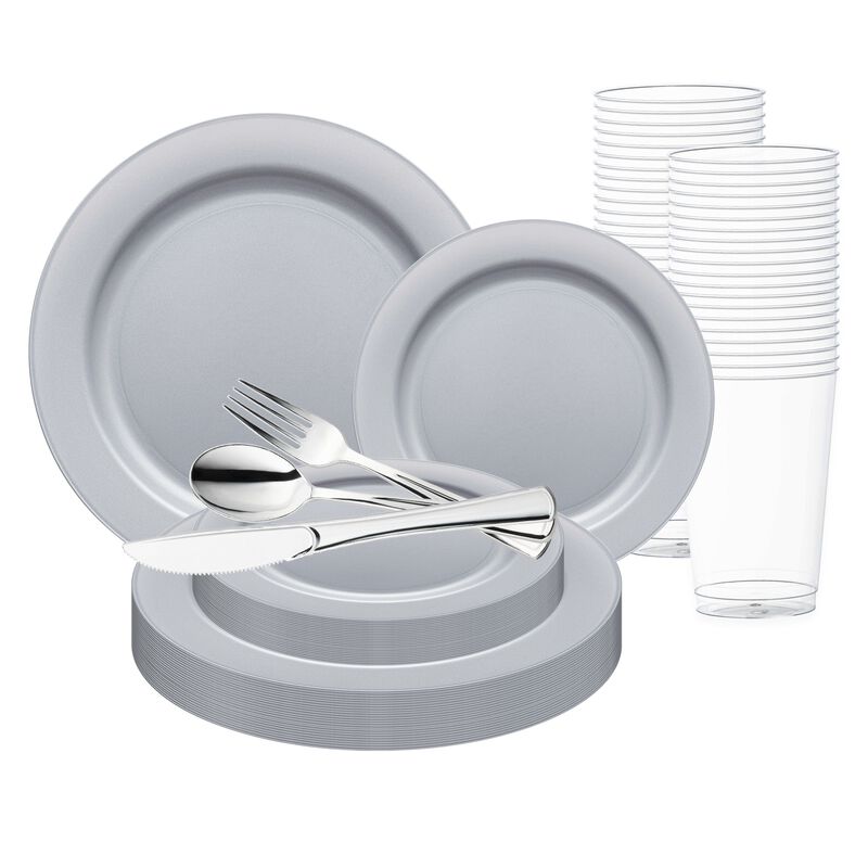 Matte Steel Gray Round Plastic Wedding Value Set (30 Sets) image number 0
