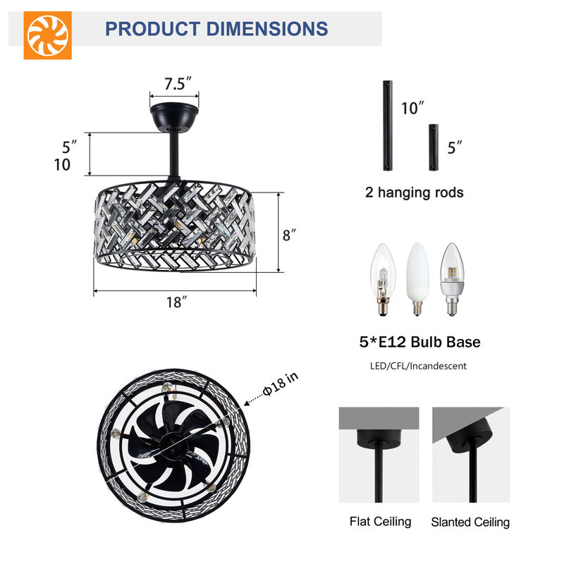 Crystal Cage Ceiling Fan with Remote Control and Quiet Reversible Motor image number 2