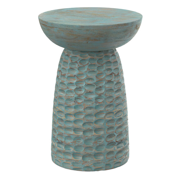 Boyd 13 inch Wide Solid Wood Contemporary Accent Table in Teal Wash, Assembled