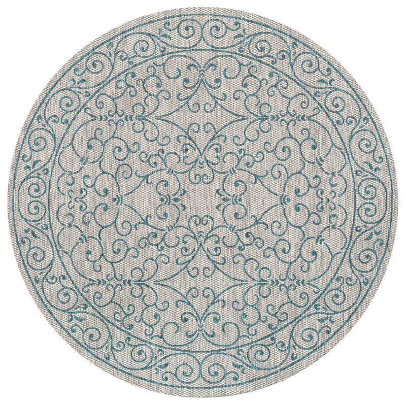 Charleston Vintage Filigree Textured Weave Round Indoor/Outdoor Area Rug