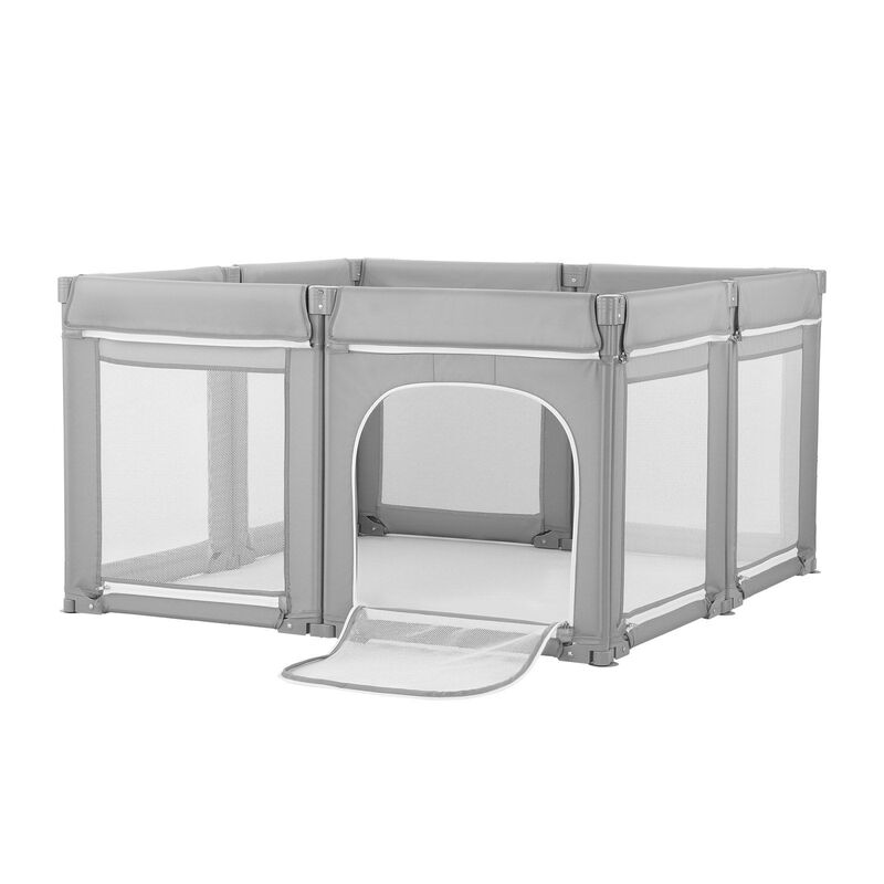 Extra Large Foldable Baby Playpen, Toddler Play Yard with Mesh & Zipper Door image number 4