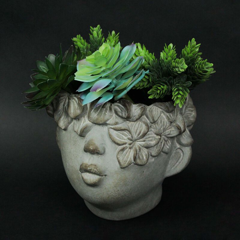Pucker Up Concrete Head Kissing Face Mini Decorative Planter Pot 7 Inch Tall image number 2