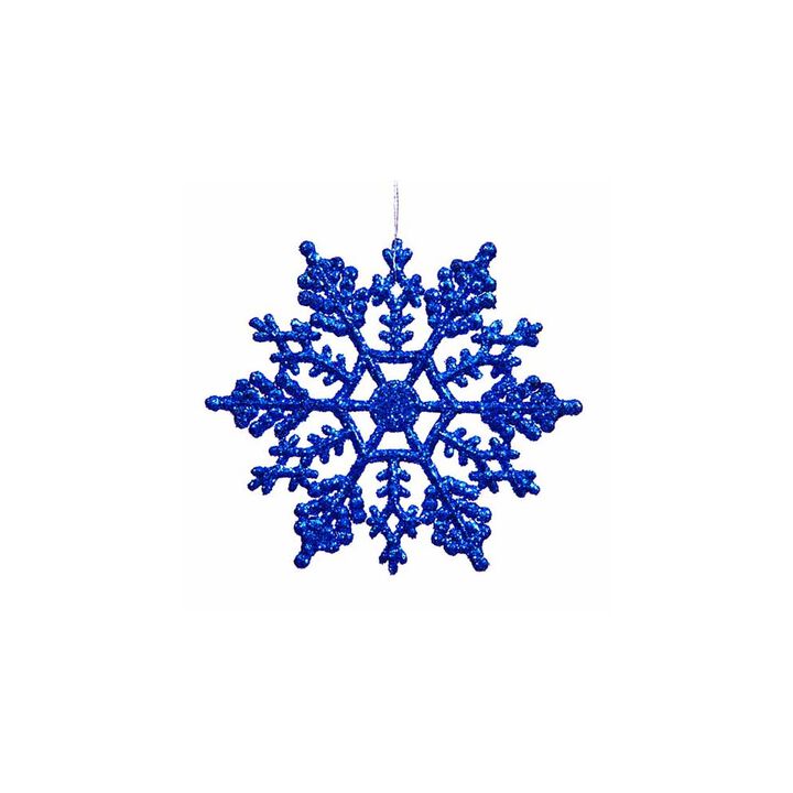 24ct Lavish Blue Glitter Snowflake Christmas Ornaments 4"