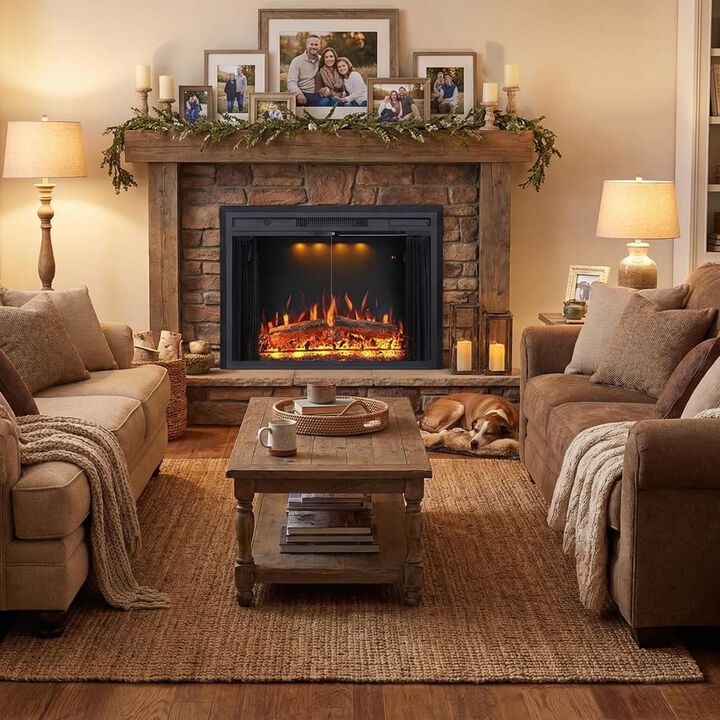 Electric Fireplace Insert with Glass Door