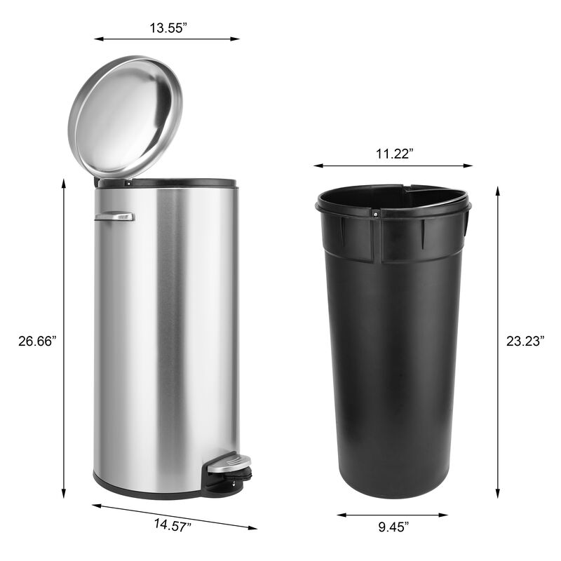8 Gallon Stainless Steel Round Kitchen Step Trash Can