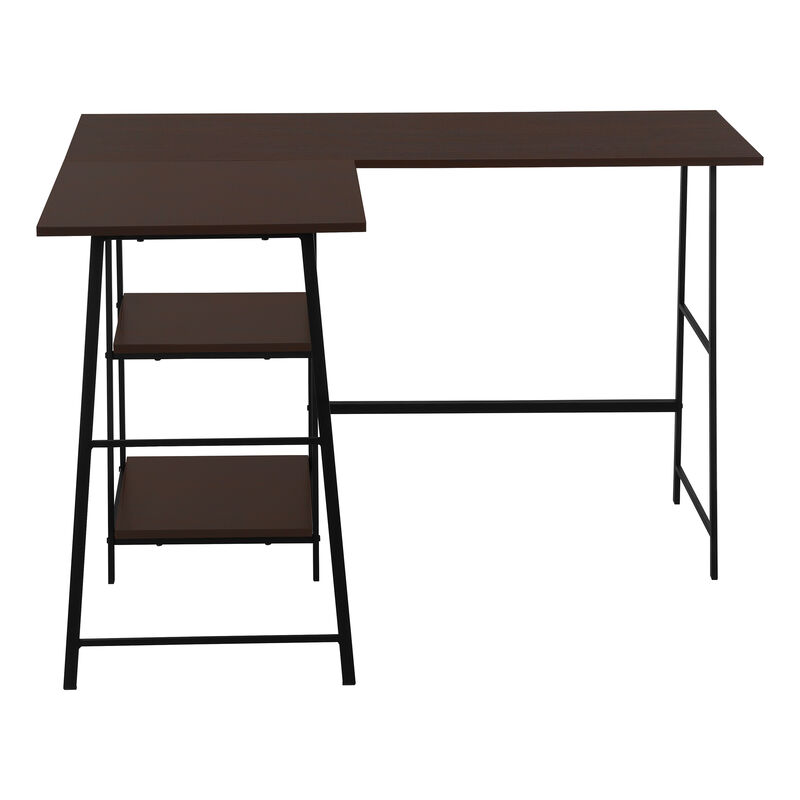 Monarch Specialties I 7590 Computer Desk, Home Office, Corner, Storage Shelves, 48"L, L Shape, Work, Laptop, Metal, Laminate, Brown, Black, Contemporary, Modern