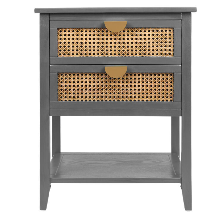 Streamdale 2-Drawer Rattan Side Table for Living Spaces