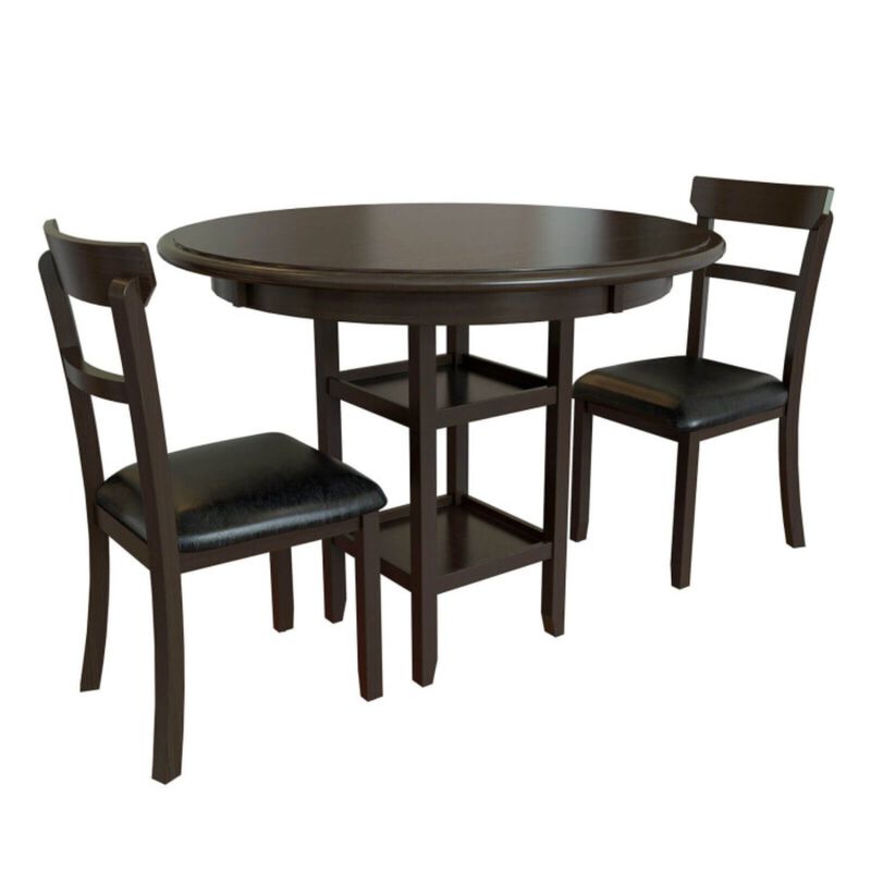 3 Piece Bar Table and Chairs Set with 6-Bottle Wine Rack image number 1