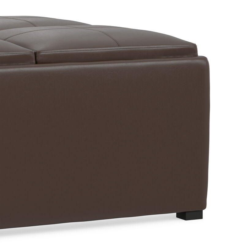 Avalon 35 inch Wide Contemporary Square Coffee Table Storage Ottoman in Chocolate Brown Vegan Faux Leather, Assembled image number 7