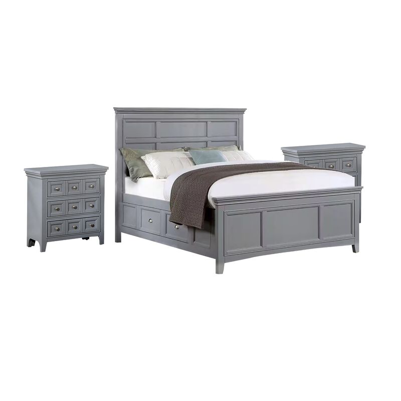 3pc King Bedroom Set, Gray, Chrome Wood, 2 Nightstands image number 0
