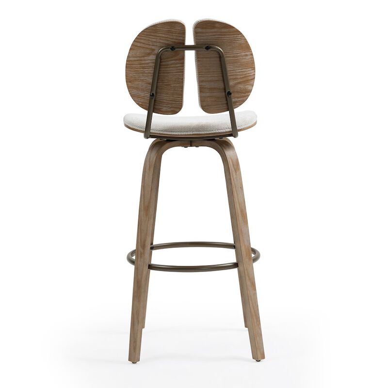 Glamour Home Set of 2 Beige Washed Woven Fabric Swivel Bar Stool White Washed Wood Legs