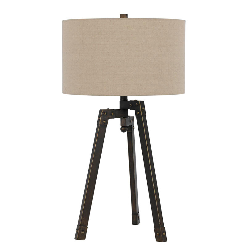 HomeRoots 32" Charcoal Metal Tripod Table Lamp With Tan Drum Shade image number 0