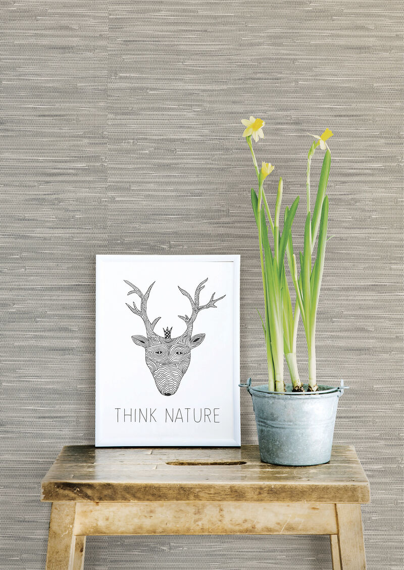 Tibetan Grasscloth Grey Natural Peel & Stick Wallpaper image number 4