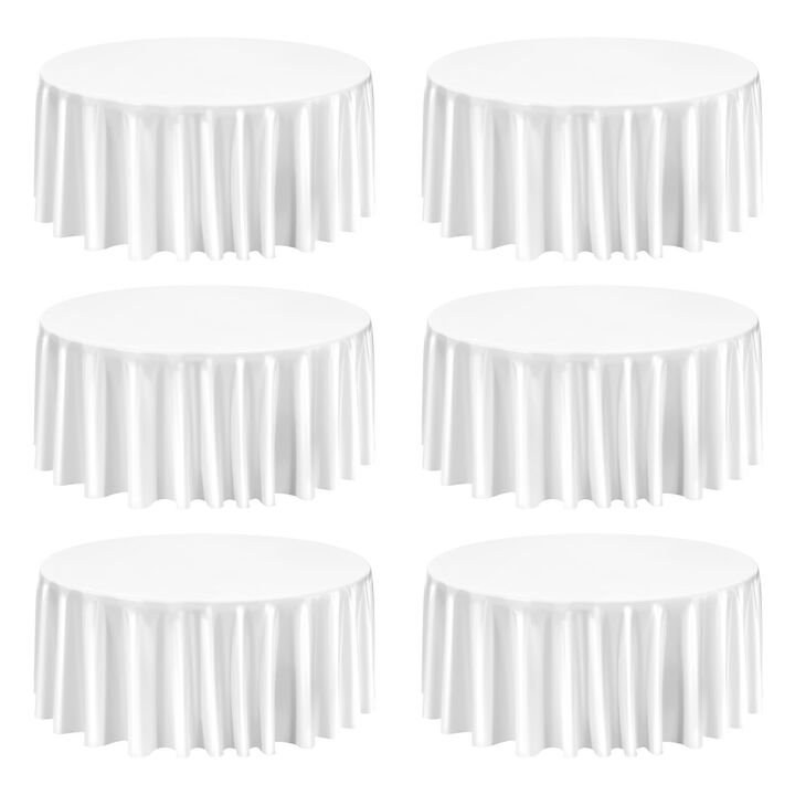 6 Piece Round Tablecloths, Wrinkle Resistant Fabric Covers for Banquets, Celebrations, and Parties-White