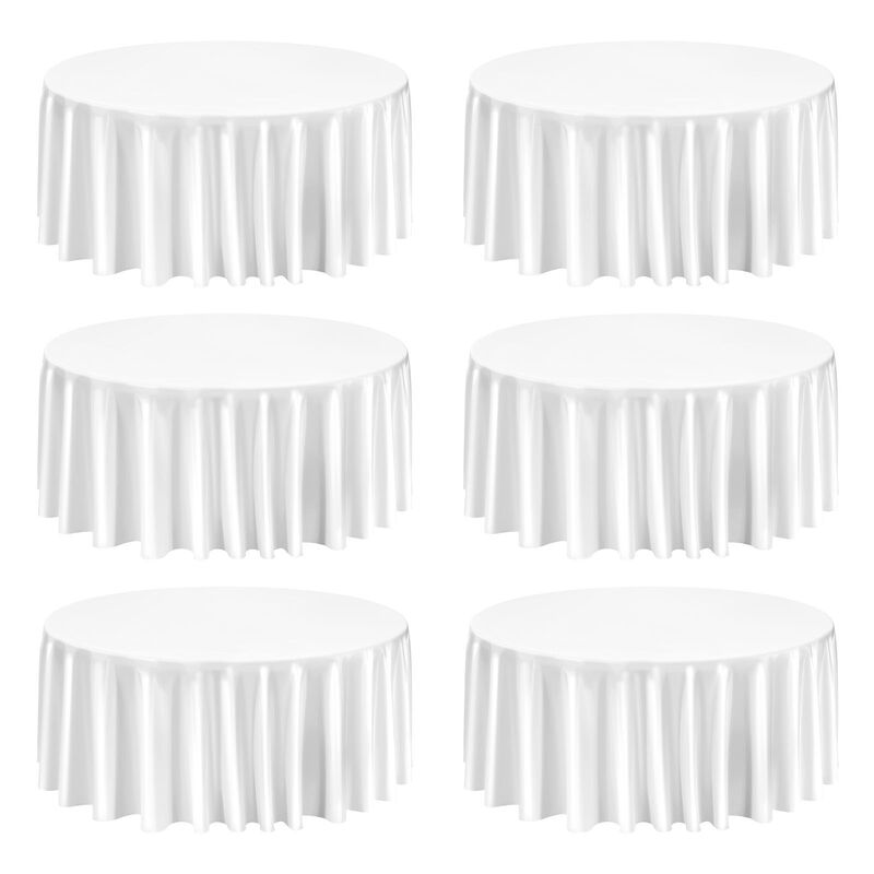 6 Piece Round Tablecloths, Wrinkle Resistant Fabric Covers for Banquets, Celebrations, and Parties-White image number 0
