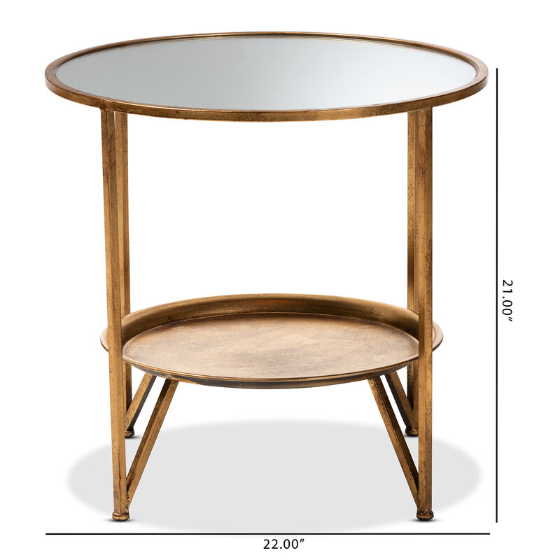 Baxton Studio Tamsin Gold Finished Metal And Mirrored Glass Accent Table With Tray Shelf image number 5