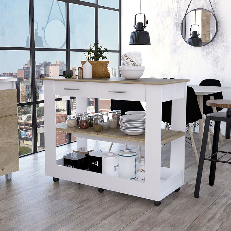 Streamdale Rockaway 2-Drawer 2-Shelf Kitchen Island White And Light Oak